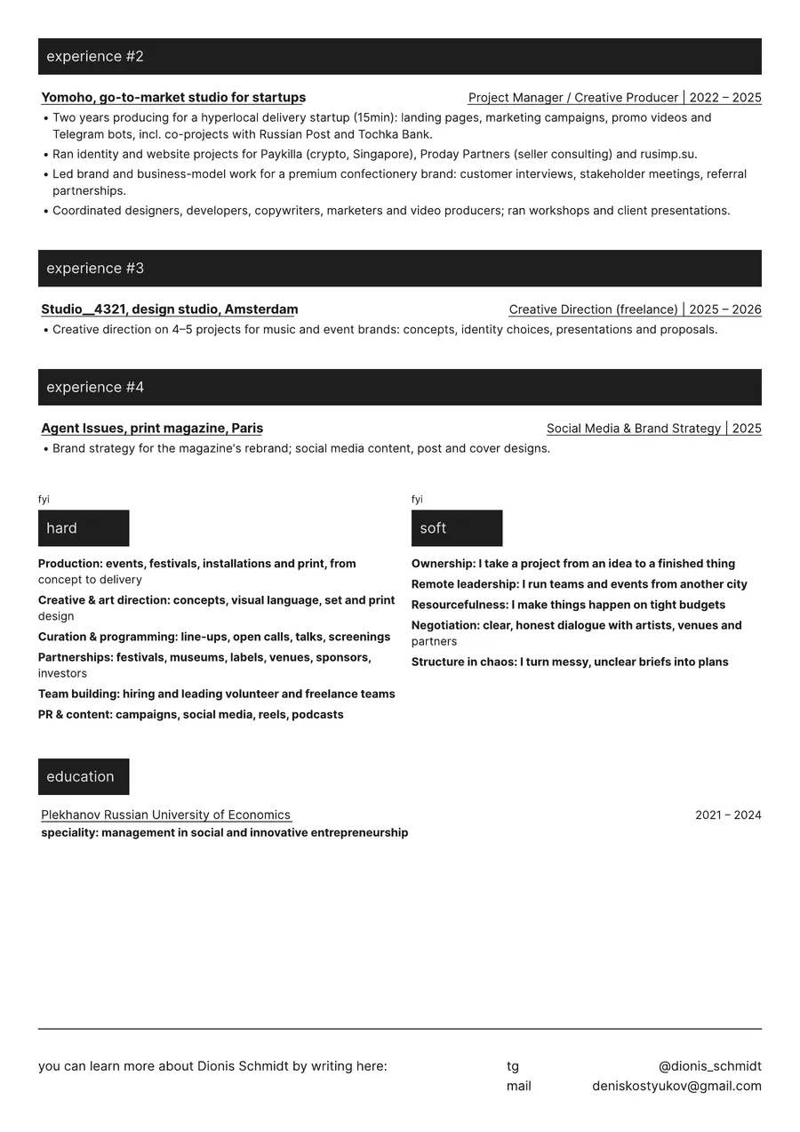 cv — creative producer, page 2