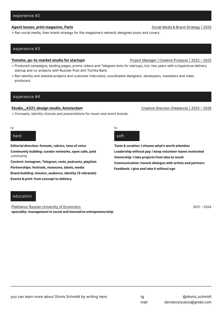 cv — media & community lead, page 2