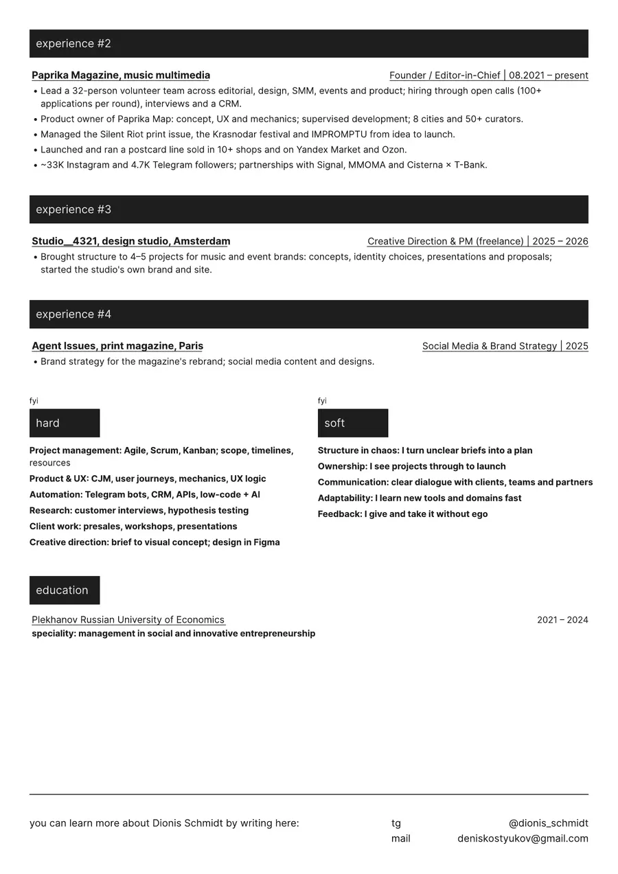cv — project manager, page 2
